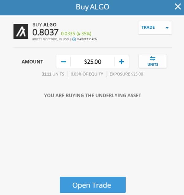 Buy ALGO on eToro