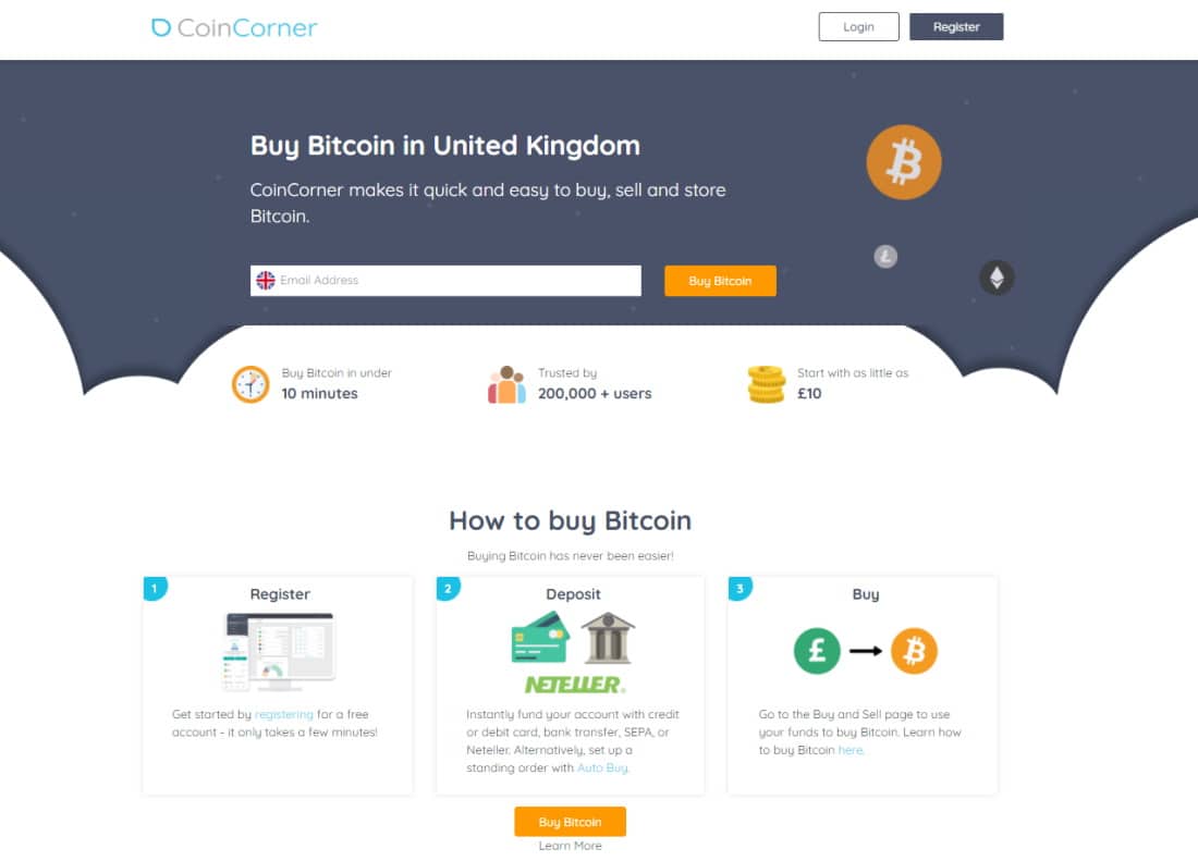 Coinbase alternative - CoinCorner buy Bitcoin in the United Kingdom